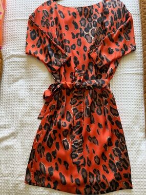 Orange Leopard Print Belted Dress